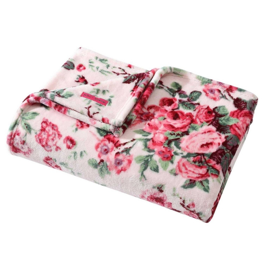 Betsy Johnson Vintage Floral Throw Blanket in Pink